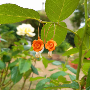 dormeuses "petites roses" orange abricot